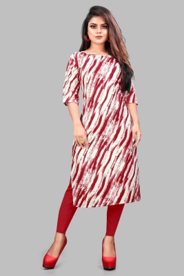 KASASKA Women Printed Straight Kurta(Red, White)