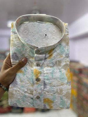 vastraveda Men Printed Straight Kurta(Light Blue)