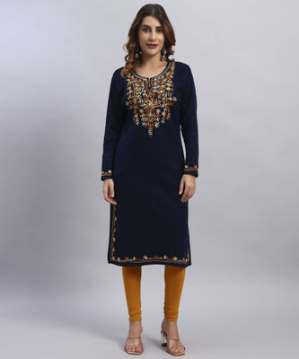 ZEPPI Women Embroidered Straight Kurta(Blue)