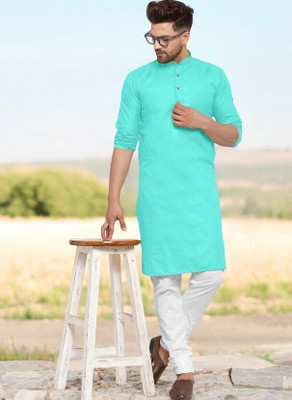 Rashmi Genz Men Printed Straight Kurta(Light Blue)