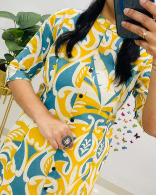 vinod print Women Printed A-line Kurta(Yellow, Green)