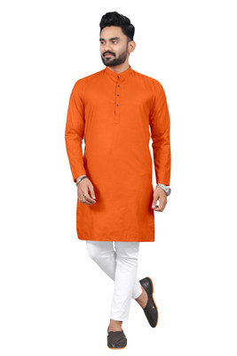 RAHUL CREATION Men Solid Straight Kurta(Orange)