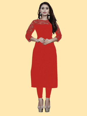 Maheshvi Women Solid Straight Kurta(Red)