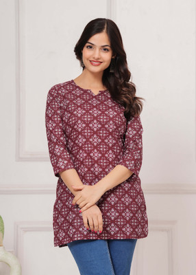 SEEJAVA Women Printed Straight Kurta(Maroon)