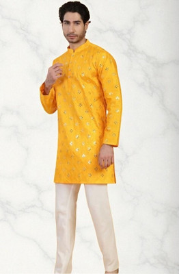 Biswas Trends Men Embroidered, Embellished Straight Kurta(Black)
