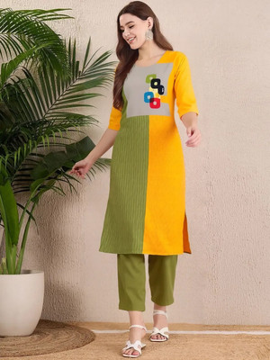 EthnicBasket Women Printed Straight Kurta(Yellow)