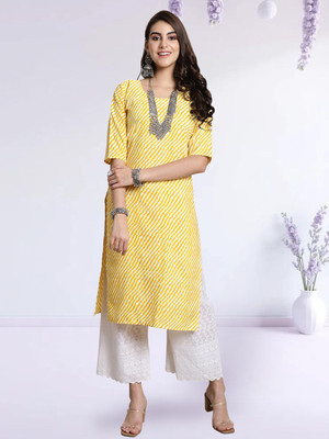 EthnicBasket Women Printed Straight Kurta(Yellow)