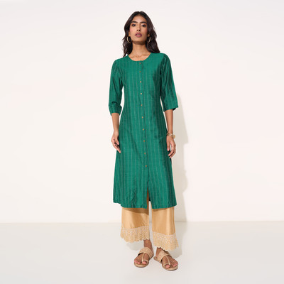 Rangmanch by Pantaloons Women Self Design A-line Kurta(Green)