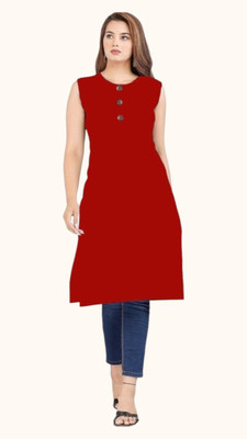 Good Straders Women Solid Straight Kurta(Red)