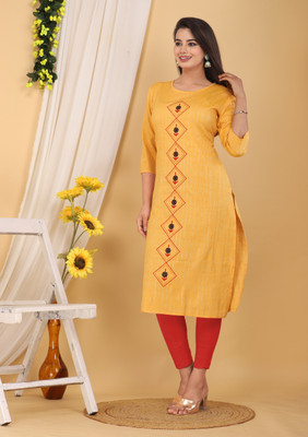 Mehsoos Women Embroidered Straight Kurta(Yellow)