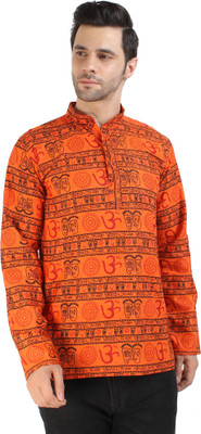 Krishiv Men Printed Straight Kurta(Orange)