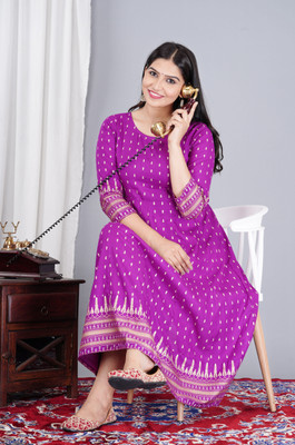dimonsher Women Printed Anarkali Kurta(Purple)