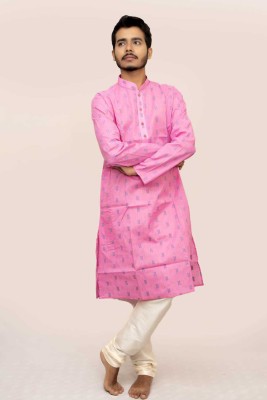 SSS PANJABI Men Self Design Straight Kurta(Pink)