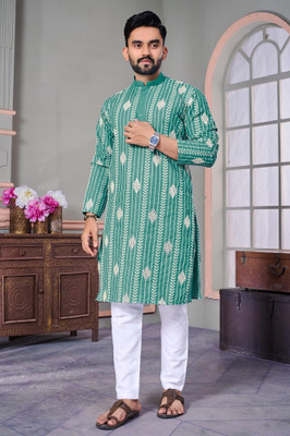 FOXDX Men Embroidered Straight Kurta(Multicolor)