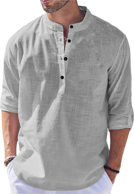 LIRMO Men Self Design Straight Kurta(Grey)