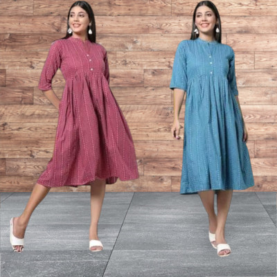 Houseofcommonk Women Striped Anarkali Kurta(Multicolor)