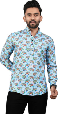 Sedum Sestri Men Printed Straight Kurta(Light Blue)