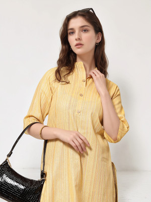 DESIRABASIX Women Embroidered A-line Kurta(Yellow)
