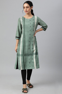 W Women Self Design A-line Kurta(Green)
