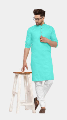 HouseOfCommon Men Striped A-line Kurta(Blue)