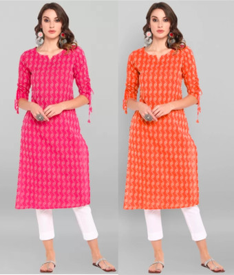 Nandini New Fashion Women Floral Print A-line Kurta(Pink, Orange)