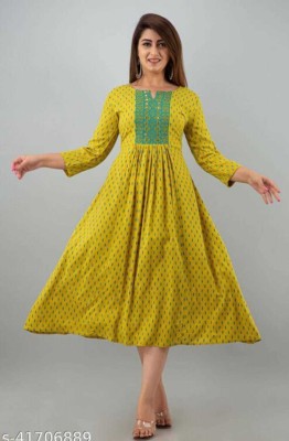 MANBHAR FASHION Women Printed Anarkali Kurta(Yellow)