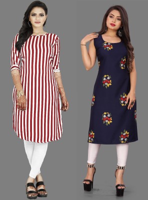 tanvi creation Women Striped Straight Kurta(Blue, Red)