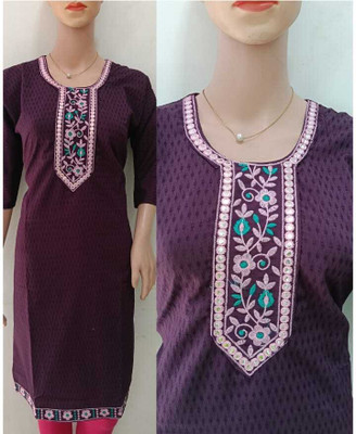 Josh Women Embroidered Straight Kurta(Purple)