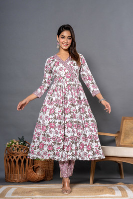 SAAR SUMRAN Women Printed Straight Kurta(White)
