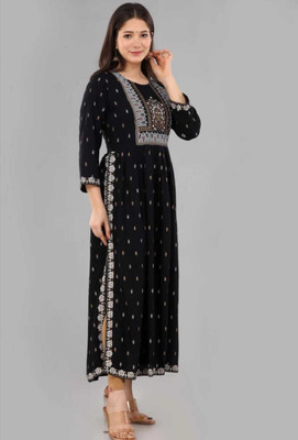RadhikaKurtis Women Printed A-line Kurta(Black)