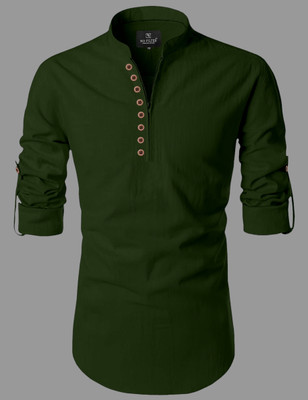SPOQUE Men Solid Straight Kurta(Dark Green)