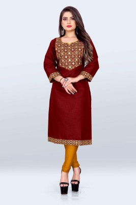 Dudheeba Textiles Women Embroidered A-line Kurta(Maroon)