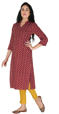 HouseOfCommon Women Printed Straight Kurta(Purple, Yellow)