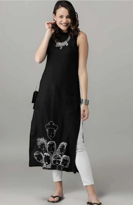GODWEEN Women Printed A-line Kurta(Black)