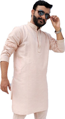 Voniry Men Solid Straight Kurta(Beige)