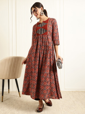 Gulmohar Jaipur Women Printed Flared Kurta(Maroon)