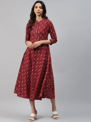 HouseOfCommon Women Printed A-line Kurta(Maroon)