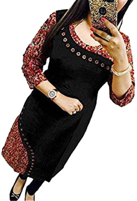 VISVA DESIGNER Women Floral Print Straight Kurta(Black)