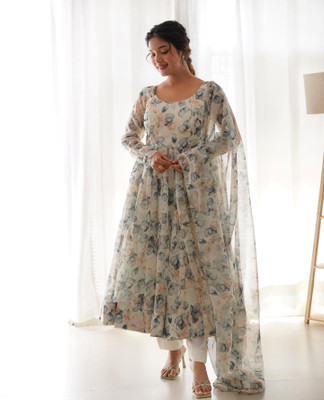 AGAST CRIATION Women Geometric Print Anarkali Kurta(White)