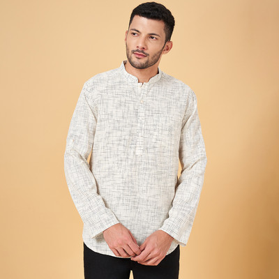 Indus Route by Pantaloons Men Self Design Straight Kurta(White)