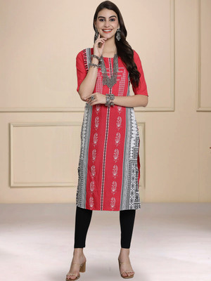 1 Stop Fashion Women Printed A-line Kurta(Pink)