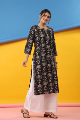 Toryan Women Printed, Floral Print Straight Kurta(Blue)