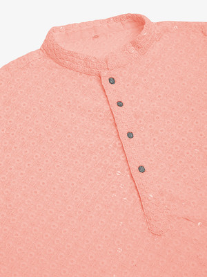 Triom Men Chikan Embroidery A-line Kurta(Orange)