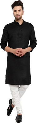 Vibhuti Men Solid Straight Kurta(Black)