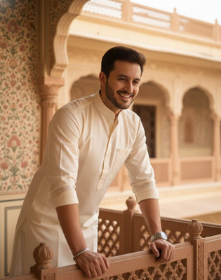 wabastacloset Men Solid Straight Kurta(Beige)