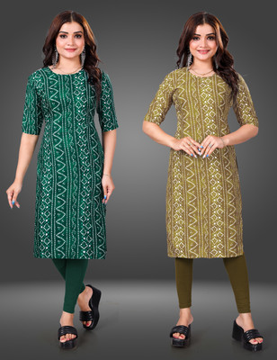 MOBHISA Women Printed Straight Kurta(Brown)