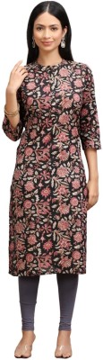 Cotton Culture Women Floral Print Flared Kurta(Black)