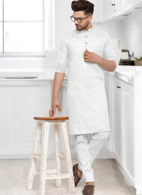 Krisha trend Men Solid Straight Kurta(White)