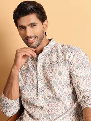 Jompers Men Printed Straight Kurta(White)