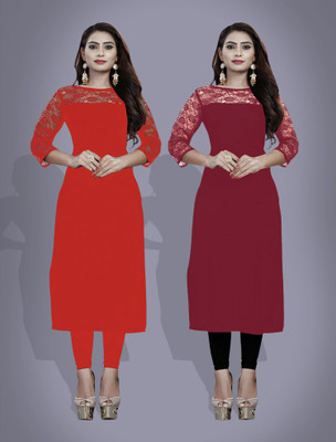 Maheshvi Women Self Design Straight Kurta(Maroon)